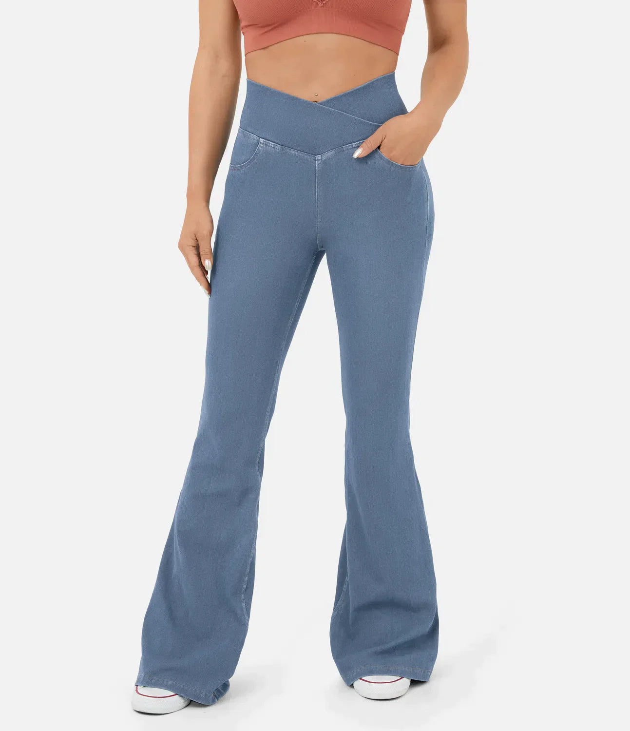 Jean femme taille haute coupe flare en denim stretch | Rêve