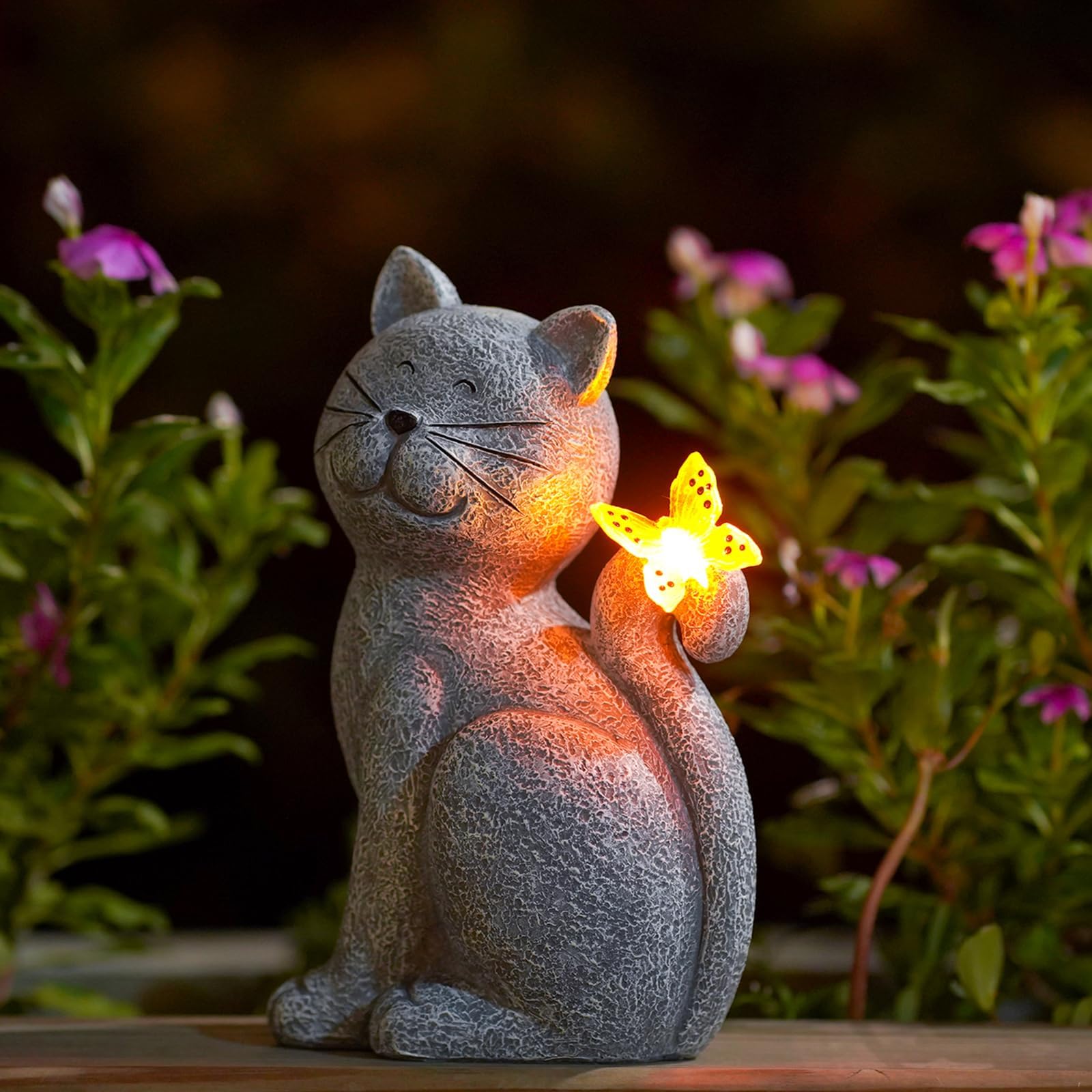 Statue décorative de chat pour jardin avec éclairage | Rêve