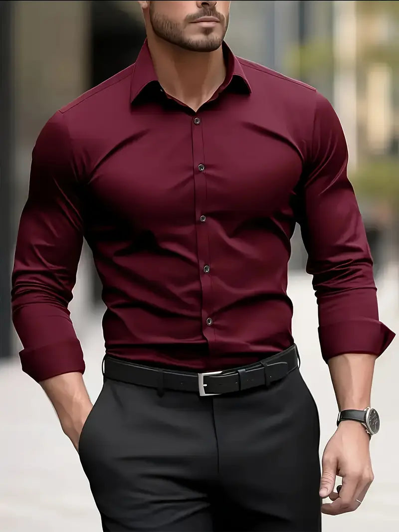 Chemise ajustée à manches longues en tissu respirant pour homme | Rêve