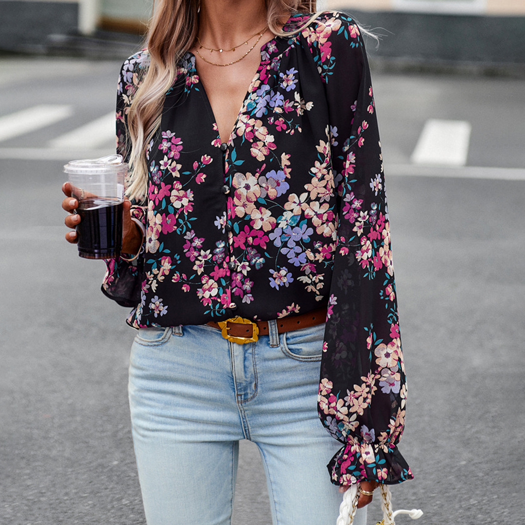 Blouse pour femme à manches longues avec imprimé floral | Rêve