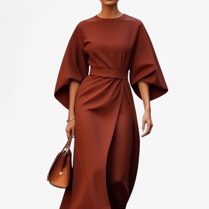 Robe midi pour femme coupe A avec taille ajustable et manches chauve-souris | Rêve