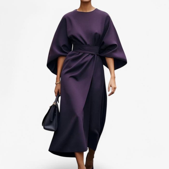Robe midi pour femme coupe A avec taille ajustable et manches chauve-souris | Rêve
