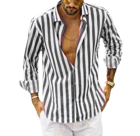 Chemise en coton rayée à manches longues pour homme | Rêve